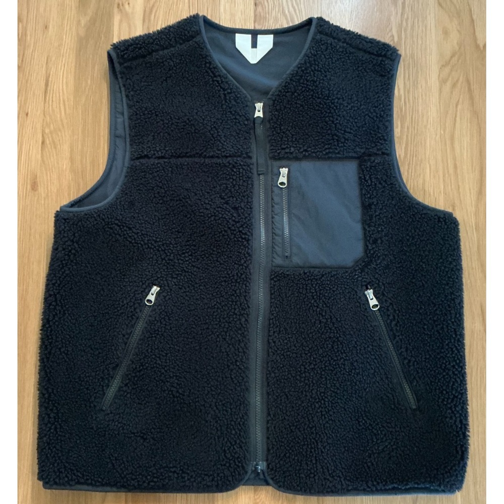 ARKET Black Sherpa Fleece Vest Mens Large Full Zip‎ Utility Gorpcore